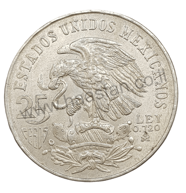 25 פסוס 1968 מקסיקו, כסף 0.720 - משחקים אולימפיים 25 פסוס 1968 מקסיקו, כסף 0.720 - משחקים אולימפיים