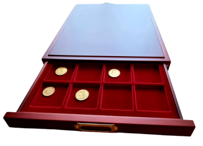 מגירה מפוארת ואלגנטית מסדרת LIGNUM עם 20 משבצות עבור אחסון ותצוגת מטבעות בקוטר של עד 48 מ"מ