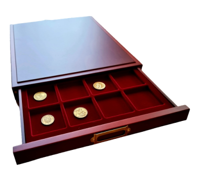 מגירה מפוארת ואלגנטית מסדרת LIGNUM עם 20 משבצות עבור אחסון ותצוגת מטבעות בקוטר של עד 48 מ"מ