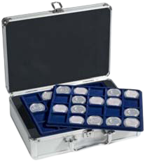 מזוודה איכותית עם 6 מגשים עבור מטבעות בקוטר של עד 41 מ"מ + 2 מפתחות