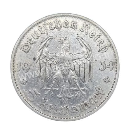 5 מארק 1934, גרמניה - כסף 0.900 - שנה ראשונה לשלטון הנאצי