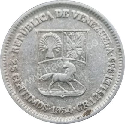 25 סנטימוס 1954, ונצואלה - כסף 0.835