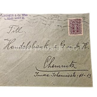 מעטפה אוסטרית עם בול של 1000 קרונות (בול שהונפק ב-1923) נשלחה מווינה לקמניץ, גרמניה