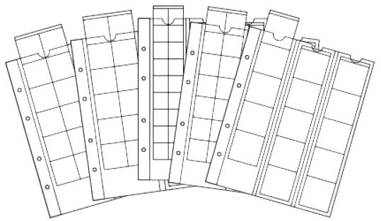 חבילת מיקס של 5 דפים איכותיים עבור מטבעות המתאימים לאלבומים מסדרת OPTIMA, (1 של 42, 27, 20 מ"מ / 2 של 34 מ"מ)