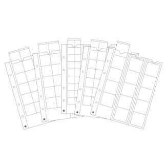 חבילה של 5 דפי מיקס איכותיים לאחסון מטבעות המתאימים לכל אלבומי OPTIMA - עד 152 מטבעות (2 דפים של 34 מ"מ / דף 1 של 20, 27, 42 מ"מ)