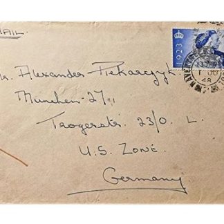 מעטפה נשלחה מליברפול, אנגליה לגרמניה (אזור ארה"ב) בשנת 1948
