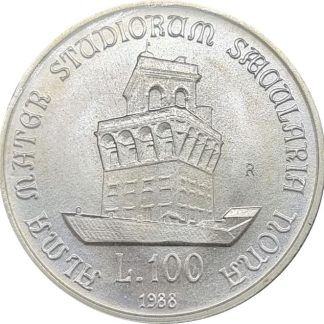 100 ליר 1988 מכסף 0.835, איטליה - AU/UNC - (900 שנים לאוניברסיטת בולוניה)