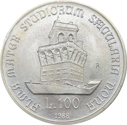 100 ליר 1988 מכסף 0.835, איטליה - AU/UNC - (900 שנים לאוניברסיטת בולוניה)